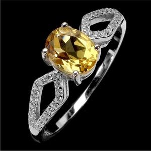 Elegant Natural Citrine & Zircon in 925 Sterling Silver Ring Size 7